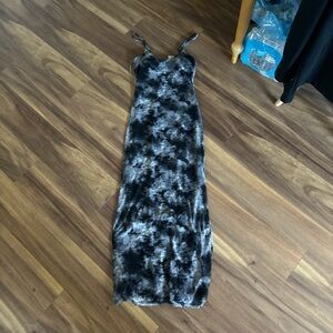 No Boundaries Black and Gray Tie-Dye Maxi Dress